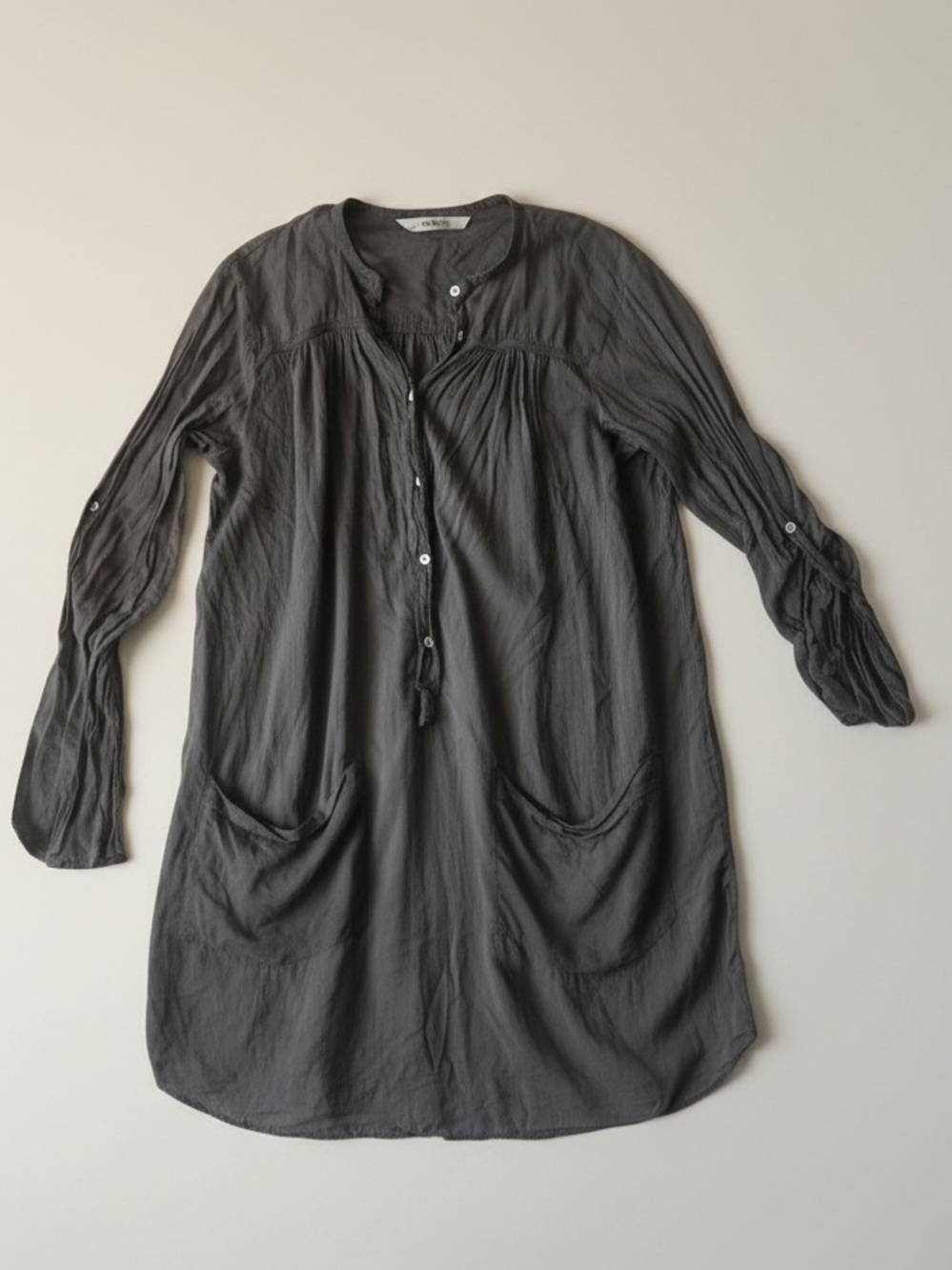 Zara Cotton Lightweight Pintuck Shirt Tunic M Pocket Top Dress Boho Cottagecore